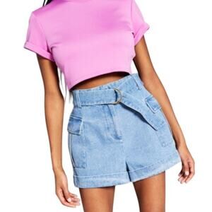 Jeannie Mai x INC Blue Denim Belted High Rise Cuffed Cargo Shorts 10 NWT